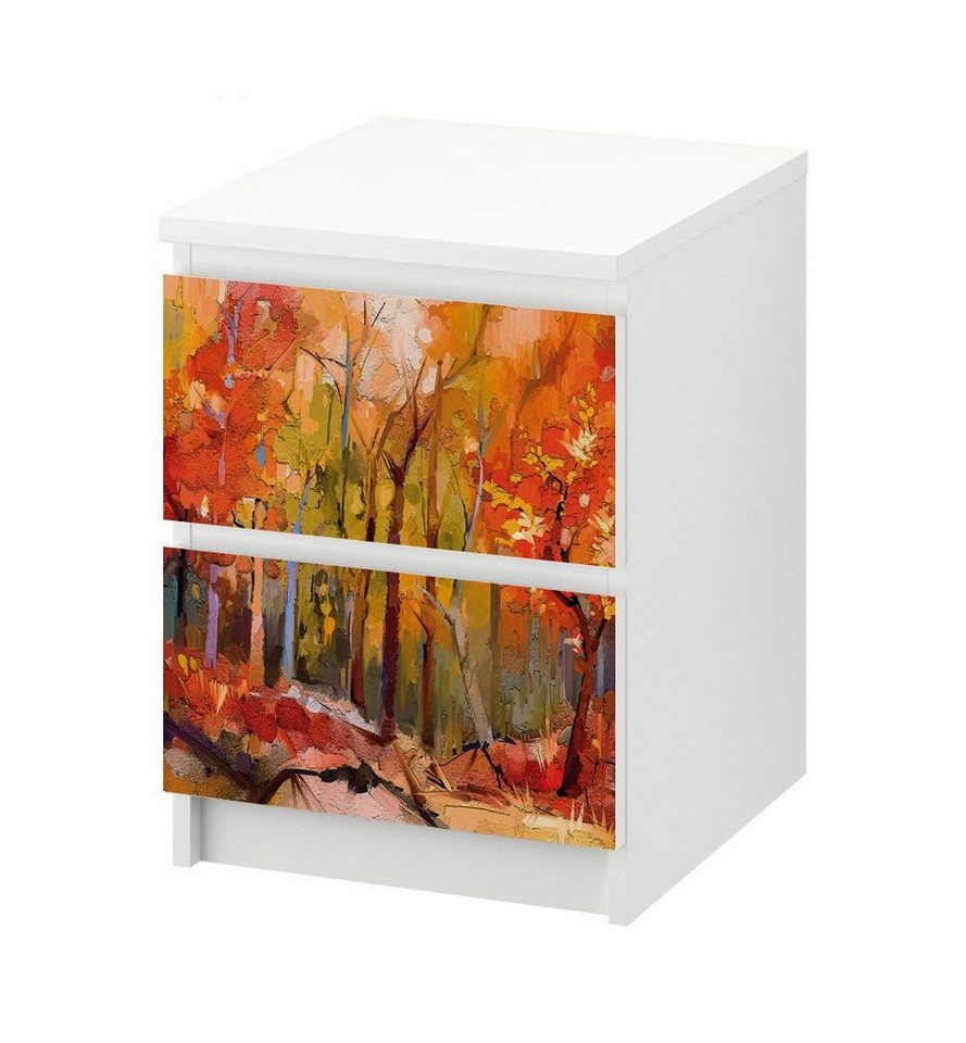 MyMaxxi Möbelfolie Kommodenaufkleber Malm bunt gemalter Wald im Herbst von MyMaxxi