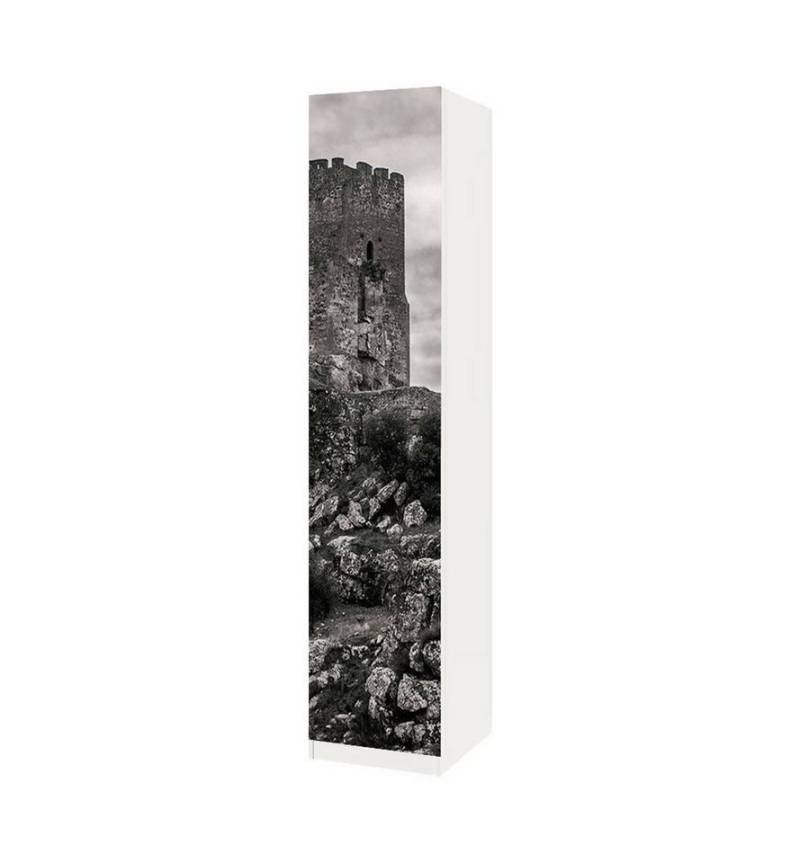 MyMaxxi Möbelfolie Schrankaufkleber Pax Alte Burg Bergspitze Klebefolie Möbelfolie Folie, (Altes Schloss schwarz weiss, 1St.}, Ein Aufkleber je Schranktür), Selbstklebend von MyMaxxi