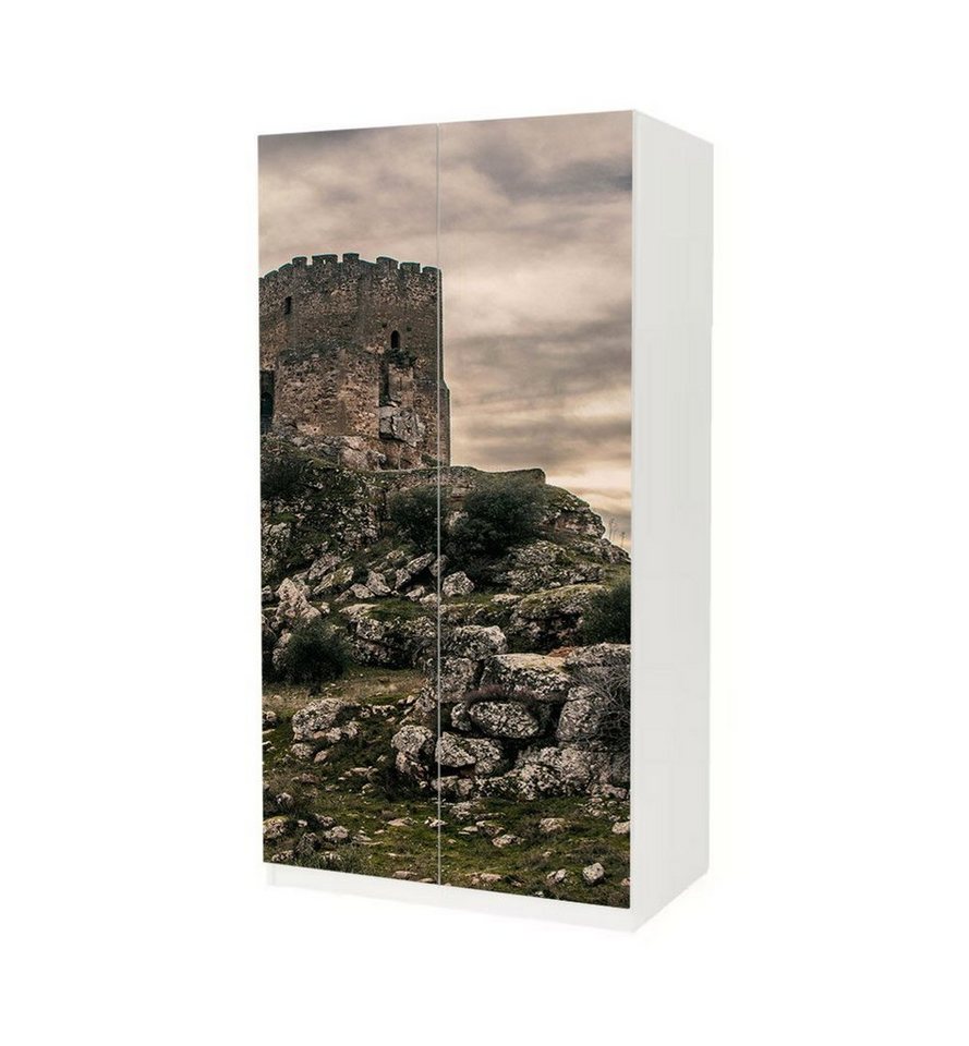MyMaxxi Möbelfolie Schrankaufkleber Pax Alte Burg Bergspitze farbenfroh Möbelfolie Folie, (Altes Schloss farbenfroh, 2St.}, Ein Aufkleber je Schranktür), Selbstklebend von MyMaxxi