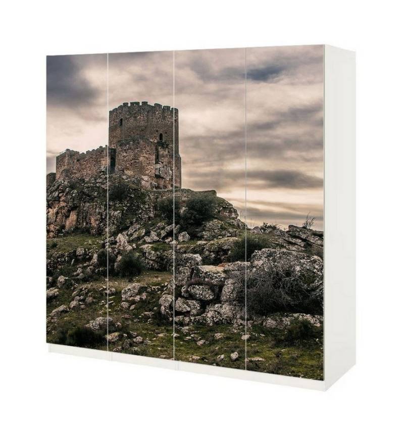MyMaxxi Möbelfolie Schrankaufkleber Pax Alte Burg Bergspitze farbenfroh Möbelfolie Folie, (Altes Schloss farbenfroh, 4St.}, Ein Aufkleber je Schranktür), Selbstklebend von MyMaxxi