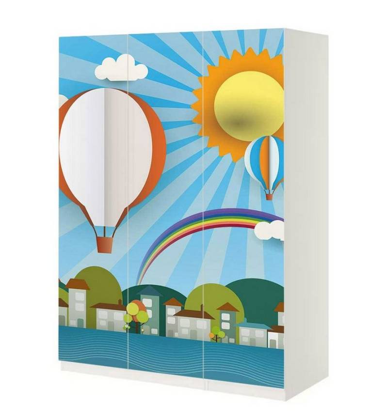 MyMaxxi Möbelfolie Schrankaufkleber Pax Ballon über Stadt Klebefolie Möbelfolie Folie, (Ballon über Stadt, 3St.}, Ein Aufkleber je Schranktür), Selbstklebend von MyMaxxi