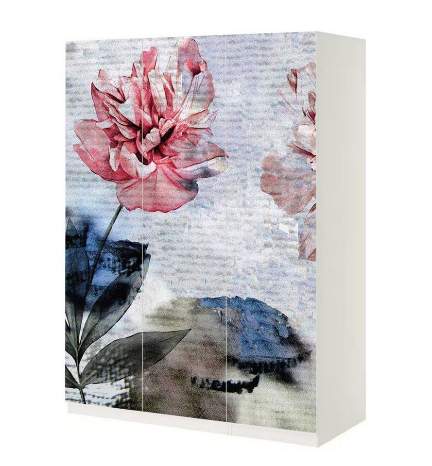 MyMaxxi Möbelfolie Schrankaufkleber Pax Blüten auf weißem Hintergrund Möbelfolie Folie, (Leinwand Blumen, 3St.}, Ein Aufkleber je Schranktür), Selbstklebend von MyMaxxi
