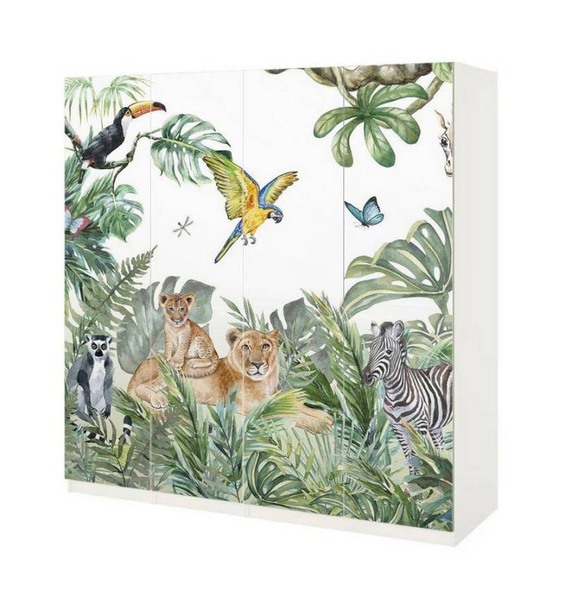 MyMaxxi Möbelfolie Schrankaufkleber Pax Dschungeltiere mit Palmen Möbelfolie Folie, (Dschungeltiere Palmen, 4St.}, Ein Aufkleber je Schranktür), Selbstklebend von MyMaxxi