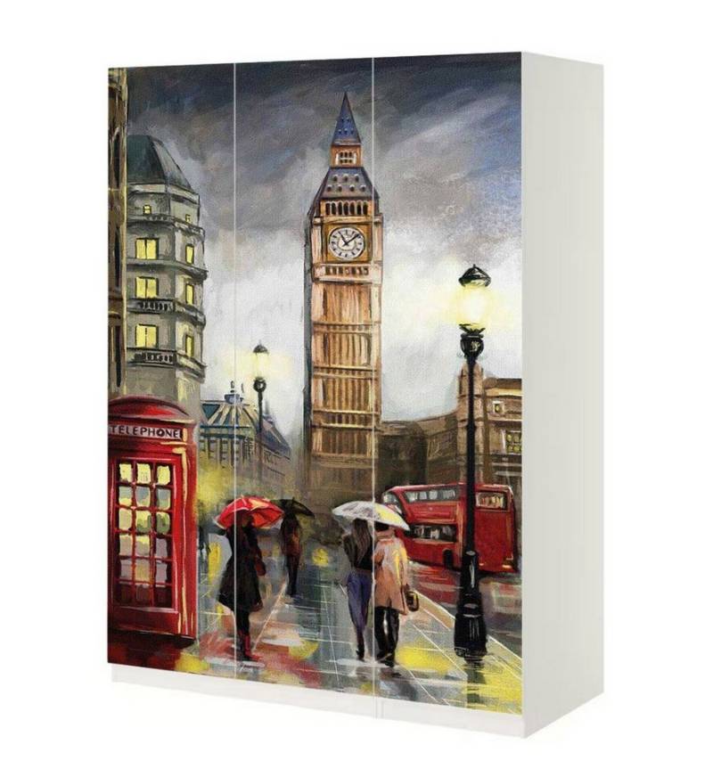 MyMaxxi Möbelfolie Schrankaufkleber Pax Londoner Innenstadt gemalt Möbelfolie Folie, (Illustration London, 3St.}, Ein Aufkleber je Schranktür), Selbstklebend von MyMaxxi