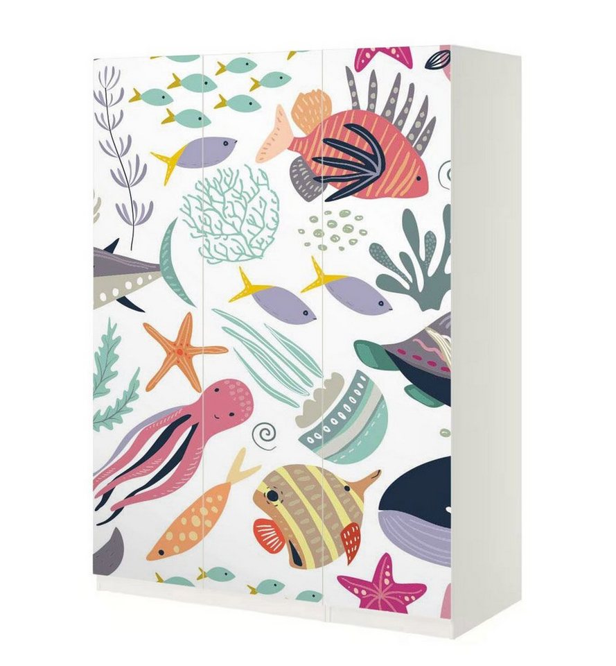 MyMaxxi Möbelfolie Schrankaufkleber Pax Minimalistische Meerestiere Möbelfolie Folie, (Unterwasserwelt weiss, 3St.}, Ein Aufkleber je Schranktür), Selbstklebend von MyMaxxi