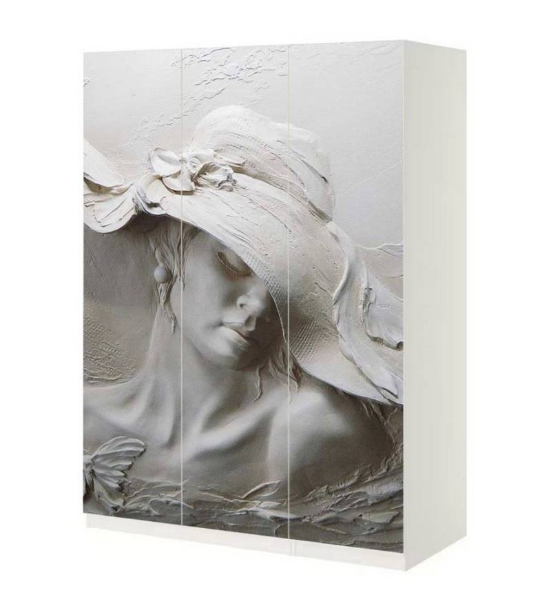 MyMaxxi Möbelfolie Schrankaufkleber Pax Statue Frau mit Hut 3D Klebefolie Möbelfolie, (Statue Frau mit Hut, 3St.}, Ein Aufkleber je Schranktür), Selbstklebend von MyMaxxi