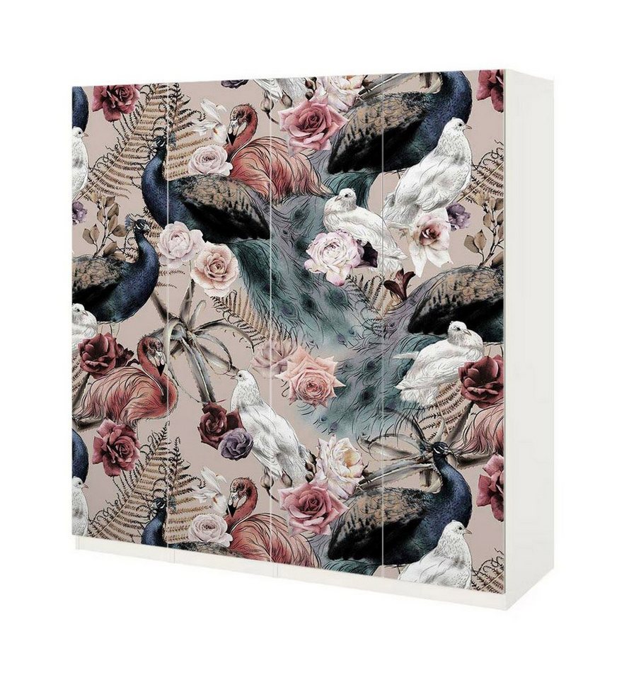 MyMaxxi Möbelfolie Schrankaufkleber Pax Vintage Blumen Vogel Klebefolie Möbelfolie Folie, (Vintage Vogel Muster, 4St.}, Ein Aufkleber je Schranktür), Selbstklebend von MyMaxxi