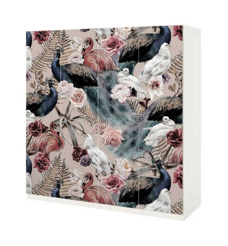 MyMaxxi Möbelfolie Schrankaufkleber Pax Vintage Blumen Vogel Klebefolie Möbelfolie Folie, (Vintage Vogel Muster, 4St.}, Ein Aufkleber je Schranktür), Selbstklebend von MyMaxxi