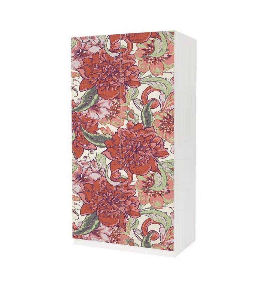 MyMaxxi Möbelfolie Schrankaufkleber Pax Vintage rotes Blumenbeet Möbelfolie Folie, (Vintage Tapete rot, 2St.}, Ein Aufkleber je Schranktür), Selbstklebend von MyMaxxi