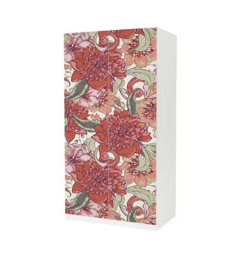 MyMaxxi Möbelfolie Schrankaufkleber Pax Vintage rotes Blumenbeet Möbelfolie Folie, (Vintage Tapete rot, 2St.}, Ein Aufkleber je Schranktür), Selbstklebend von MyMaxxi