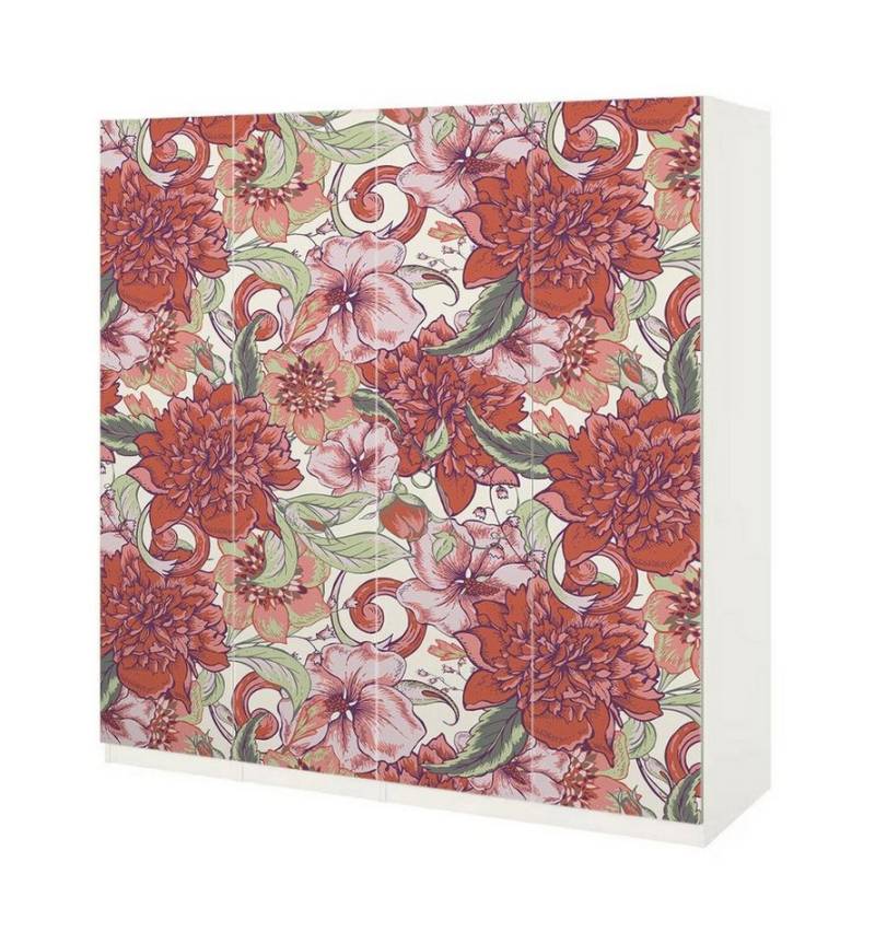 MyMaxxi Möbelfolie Schrankaufkleber Pax Vintage rotes Blumenbeet Möbelfolie Folie, (Vintage Tapete rot, 4St.}, Ein Aufkleber je Schranktür), Selbstklebend von MyMaxxi