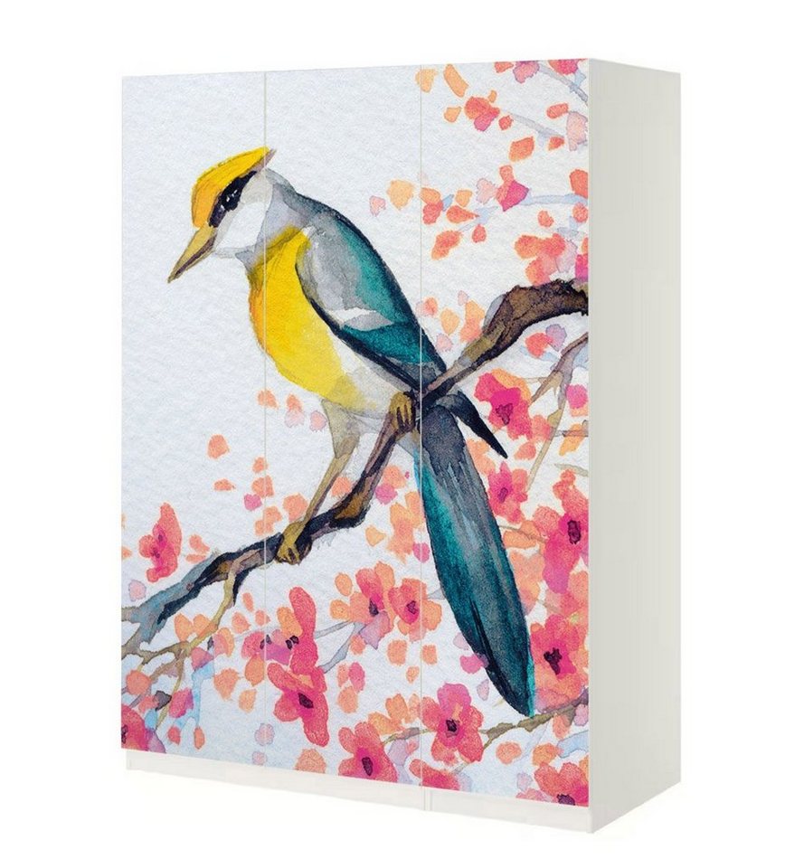 MyMaxxi Möbelfolie Schrankaufkleber Pax Vogel Wasserfarben Klebefolie Möbelfolie Folie, (Vogel Wasserfarben, 3St.}, Ein Aufkleber je Schranktür), Selbstklebend von MyMaxxi