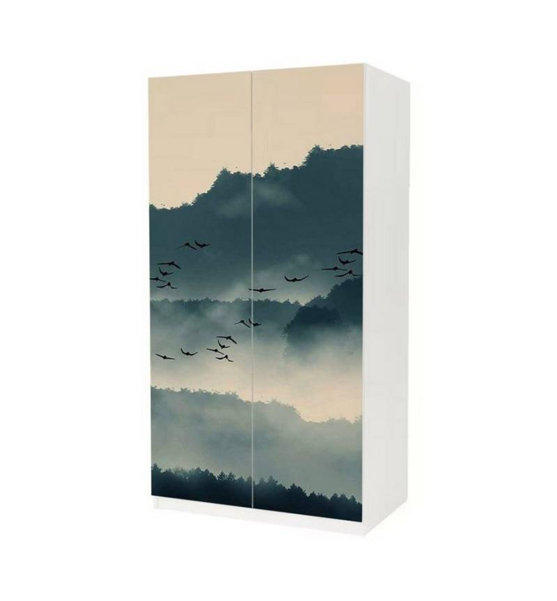 MyMaxxi Möbelfolie Schrankaufkleber Pax Wald in der Dämmerung Klebefolie Möbelfolie Folie, (Wald im Nebel, 2St.}, Ein Aufkleber je Schranktür), Selbstklebend von MyMaxxi