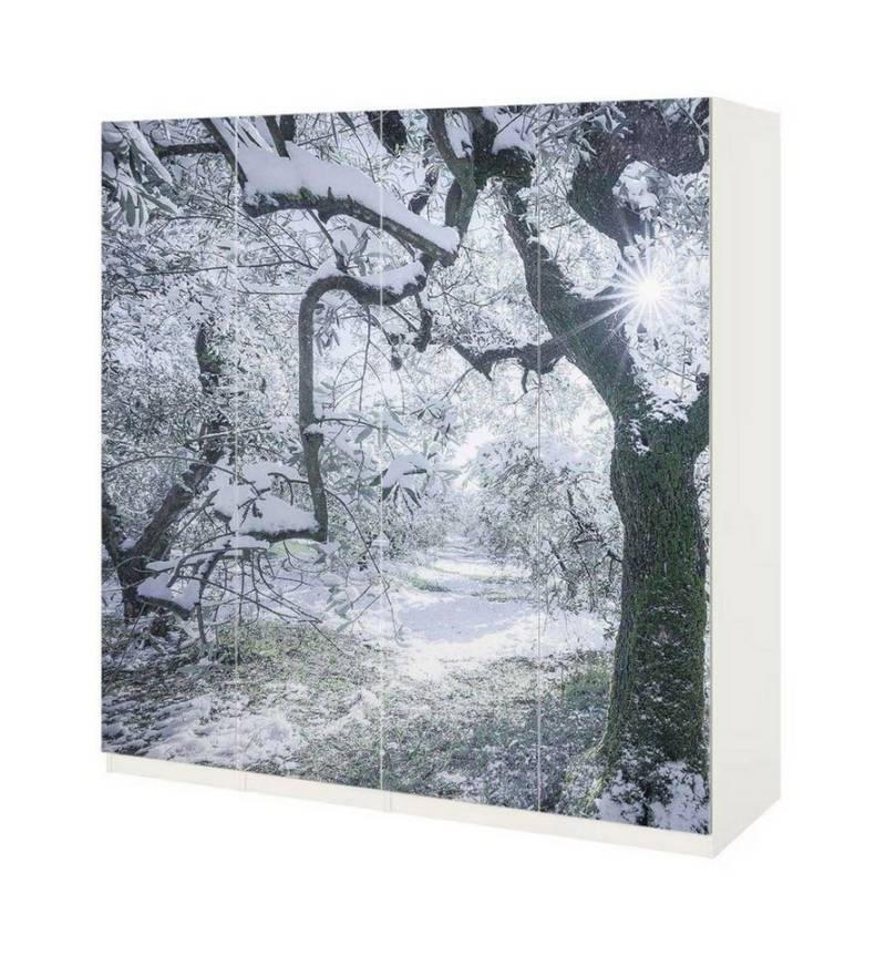 MyMaxxi Möbelfolie Schrankaufkleber Pax Winterlicher schneebedeckter Baum Möbelfolie, (Frostbaum, 4St.}, Ein Aufkleber je Schranktür), Selbstklebend von MyMaxxi