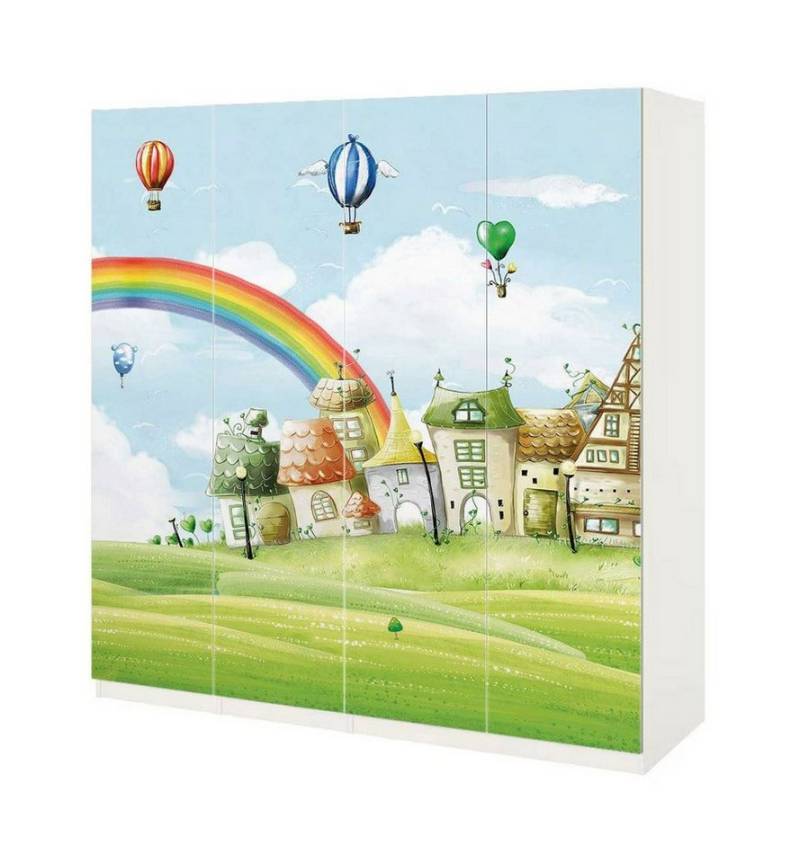 MyMaxxi Möbelfolie Schrankaufkleber Pax Zeichentrick Dörfer mit Regenbogen Möbelfolie, (Kinderwelt Regenbogen, 4St.}, Ein Aufkleber je Schranktür), Selbstklebend von MyMaxxi