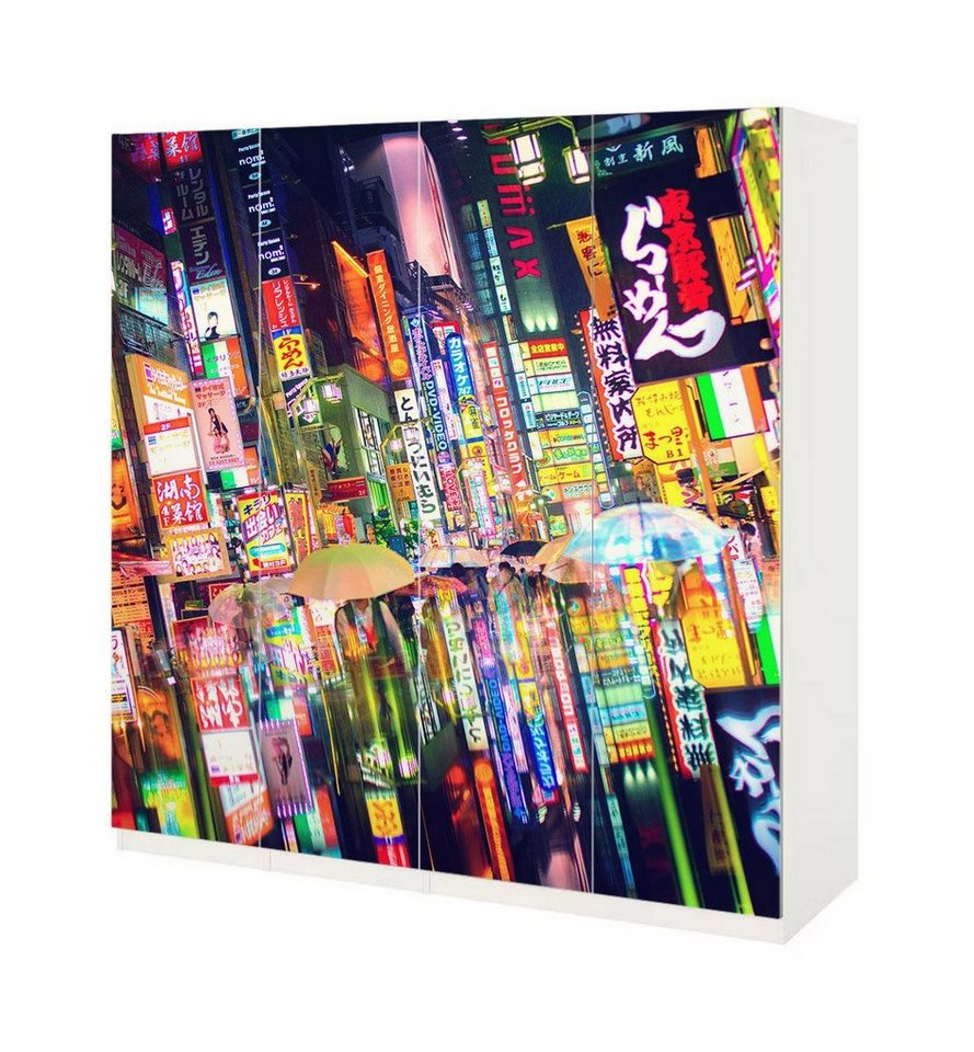MyMaxxi Möbelfolie Schrankaufkleber Pax leuchtende Nacht in Shibuja Möbelfolie Folie, (Nacht in Shibuja, 4St.}, Ein Aufkleber je Schranktür), Selbstklebend von MyMaxxi