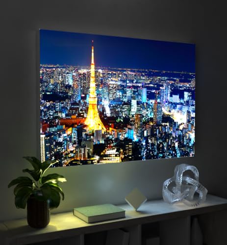 MyMaxxi - Pixlip Poster Tokyo Tower Wandbild Design Wand Dekoration, Foto Mehrfarbig Leuchtrahmen - Stadtansicht, 120x84 cm, Rahmen: Leuchtrahmen inkl. Druck von MyMaxxi