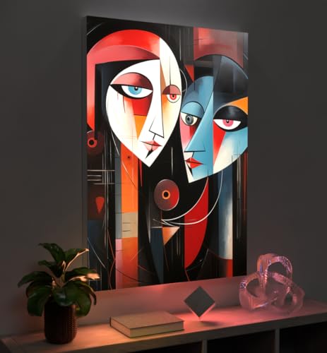 MyMaxxi - Pixlip Poster Verliebtes Paar Wandbild Design Wand Dekoration, Gemälde Mehrfarbig Leuchtrahmen - Gesichter, 84x120 cm, Rahmen: nur Druck von MyMaxxi