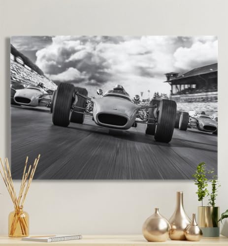 MyMaxxi - Premium Leinwandbild auf Keilrahmen Formel 1 Wandbild Design Wand Dekoration, Foto schwarz weiß Leinwand - Rennwagen, Groesse_leinwand:80x120 cm von MyMaxxi