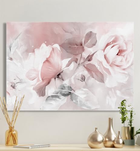 MyMaxxi - Premium Leinwandbild auf Keilrahmen Ölmalerei Rosen Wandbild Design Wand Dekoration, Bild rosa Leinwand - Rose, Groesse_leinwand:70x100 cm von MyMaxxi