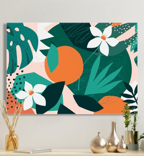 MyMaxxi - Premium Leinwandbild auf Keilrahmen Orangen Blätter Blumen Wandbild Design Wand Dekoration, Gemälde Mehrfarbig Leinwand - Pflanzen, Groesse_leinwand:40x60 cm von MyMaxxi