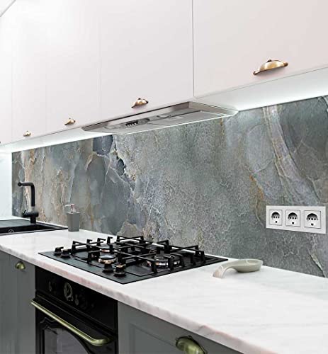 MyMaxxi - Selbstklebende Küchenrückwand Folie ohne Bohren - Abstrakte Marmor Steinplatten grau 60cm hoch- Klebefolie Wandtattoo Wandbild Küche - Wand-Deko - Platte Wand Struktur - von MyMaxxi