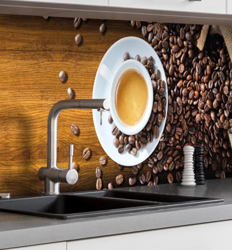MyMaxxi Küchenrückwand Folie selbstklebend matt - einfache Montage ohne Bohren - Motiv Kaffee 60cm hoch - Spritzschutz Küche Klebefolie - Bohnen Trinken 220 x 60 cm von MyMaxxi