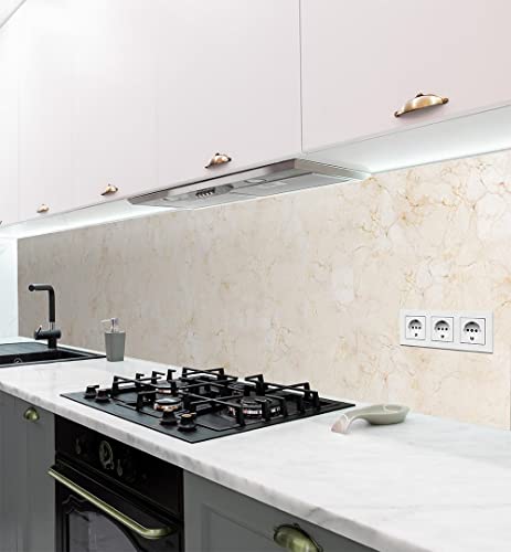 MyMaxxi - Selbstklebende Küchenrückwand Folie ohne Bohren - Motiv Marmor beige 60cm hoch – Klebefolie Wandbild Küche - Wand-Deko – Steine Mauer Farbverlauf 400 x 60cm von MyMaxxi