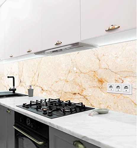 MyMaxxi - Selbstklebende Küchenrückwand Folie ohne Bohren - Motiv Marmor beige 60cm hoch - Klebefolie Wandbild Küche - Wand-Deko - Stein Mauer 180 x 60cm von MyMaxxi