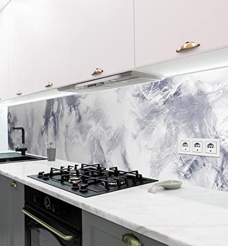 MyMaxxi - Selbstklebende Küchenrückwand Folie ohne Bohren - Motiv Marmor blau weiß 60cm hoch – Klebefolie Wandbild Küche - Wand-Deko – Steine Mauer Farbverlauf 280 x 60cm von MyMaxxi