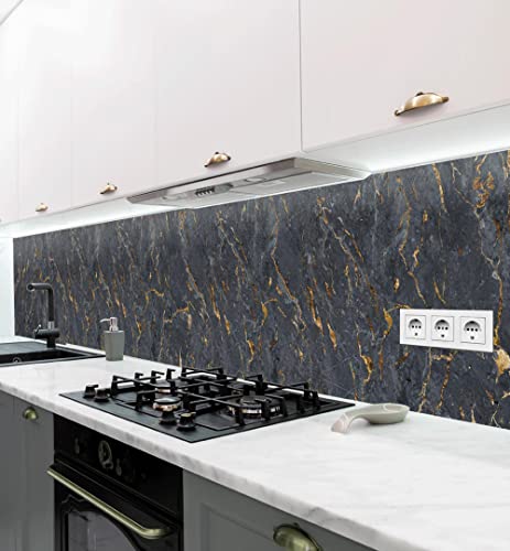 MyMaxxi - Selbstklebende Küchenrückwand Folie ohne Bohren - Aufkleber Motiv Marmor schwarz - 60cm hoch - Adhesive Kitchen Wall Design - Wandtattoo Wandbild Küche - Wand-Deko - Wandgestaltung von MyMaxxi