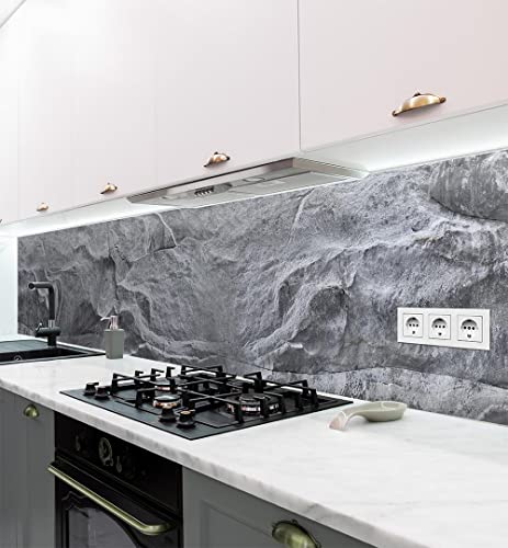 MyMaxxi - Selbstklebende Küchenrückwand Folie ohne Bohren - Motiv Steinwand grau 60cm hoch – Klebefolie Wandbild Küche – Wand-Deko – Steine Mauer Farbverlauf 60 x 60cm von MyMaxxi