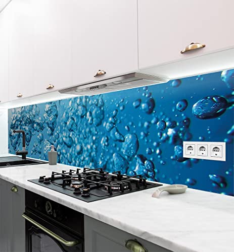 MyMaxxi - Selbstklebende Küchenrückwand Folie ohne Bohren - Motiv Wasser 60cm hoch – Klebefolie Wandbild Küche - Wand-Deko – Luftblasen Meer tauchen 220 x 60 cm von MyMaxxi