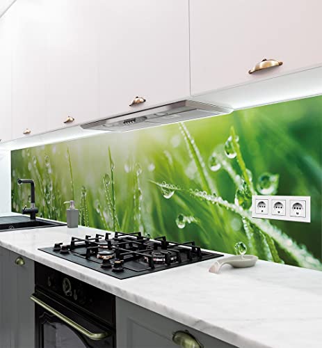 MyMaxxi - Selbstklebende Küchenrückwand Folie ohne Bohren - Motiv Wiese 60cm hoch – Klebefolie Wandbild Küche - Wand-Deko – Natur Tau Gräser 80 x 60cm von MyMaxxi