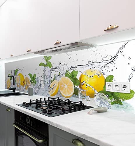 MyMaxxi - Selbstklebende Küchenrückwand Folie ohne Bohren - Motiv Zitrone - 60cm hoch - Klebefolie Wandbild Küche - Wand-Deko – Obst Blätter 60 x 60cm von MyMaxxi