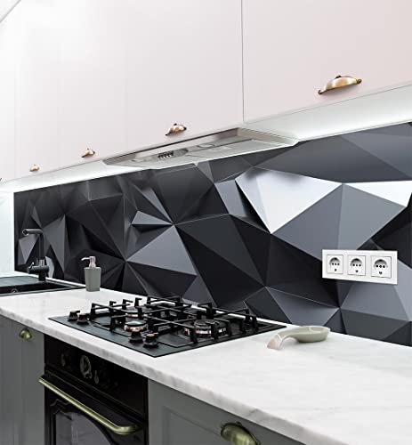 MyMaxxi - Selbstklebende Küchenrückwand Folie ohne Bohren - Motiv Polygone schwarz 60cm hoch – Klebefolie Wandbild Küche - Wand-Deko – Elegant Kunstwerk 400 x 60cm von MyMaxxi