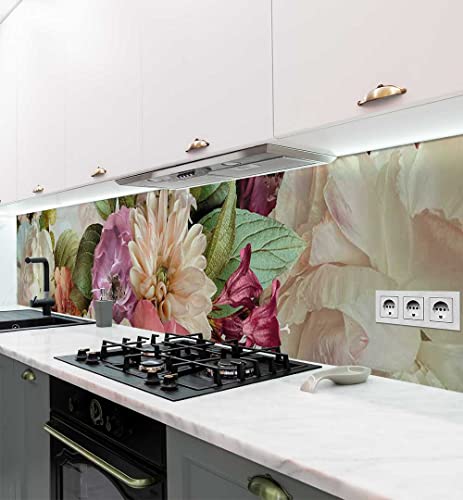 MyMaxxi - Selbstklebende Küchenrückwand Folie ohne Bohren - Farbenfroher Blumenstrauss hell Mehrfarbig 60cm hoch- Klebefolie Wandtattoo Wandbild Küche - Wand-Deko - Baum Pflanze Blüte Pflanze - von MyMaxxi