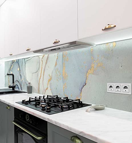 MyMaxxi - Selbstklebende Küchenrückwand Folie ohne Bohren - Motiv Marmor blau Gold Mehrfarbig 60cm hoch- Klebefolie Wandbild Küche - Wand-Deko - Steine Mauer Farbverlauf 280 x 60cm von MyMaxxi