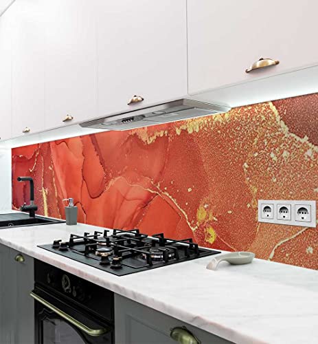 MyMaxxi - Selbstklebende Küchenrückwand Folie ohne Bohren - Motiv Marmor rot Gold Mehrfarbig 60cm hoch - Klebefolie Wandbild Küche - Wand-Deko - Steine Mauer Farbverlauf 180 x 60cm von MyMaxxi