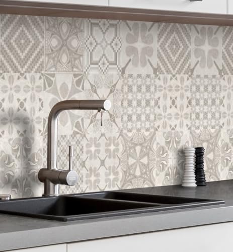 MyMaxxi Küchenrückwand Folie selbstklebend matt - einfache Montage ohne Bohren 0,4mm stark Versteift - Motiv Mosaik Beige 60cm hoch - Spritzschutz Küche Klebefolie - Kachel Fliese 280 x 60cm von MyMaxxi