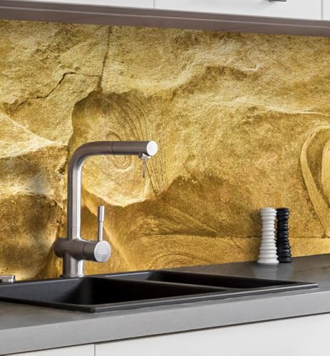 MyMaxxi Küchenrückwand Folie selbstklebend matt - einfache Montage ohne Bohren 0,4mm stark Versteift - Motiv Steinwand Sand 60cm hoch - Wandbild Küche - Wand-Deko - Steine Mauer 280 x 60cm von MyMaxxi