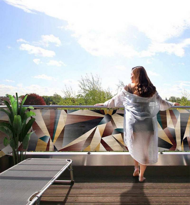 MyMaxxi Sichtschutzelement Balkonbanner Abstrakte Formen in Holz Farben Balkon Sichtschutz Garten von MyMaxxi