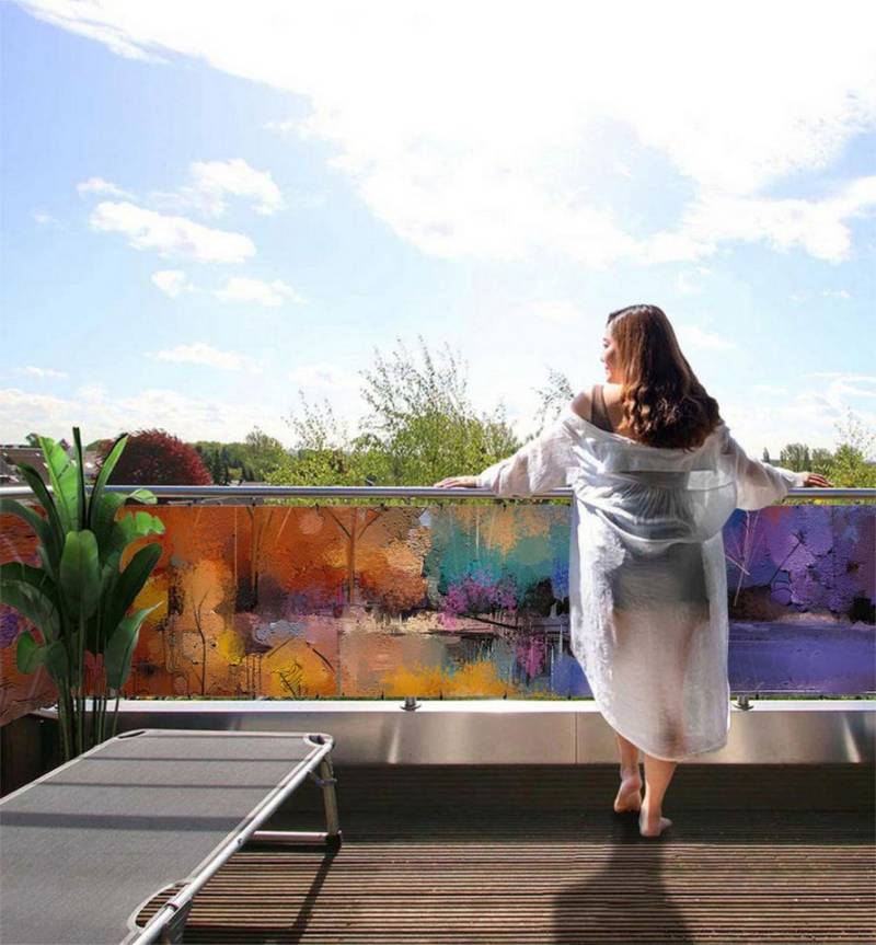 MyMaxxi Sichtschutzelement Balkonbanner Blühender Wald mit großen Teich Balkon Sichtschutz von MyMaxxi