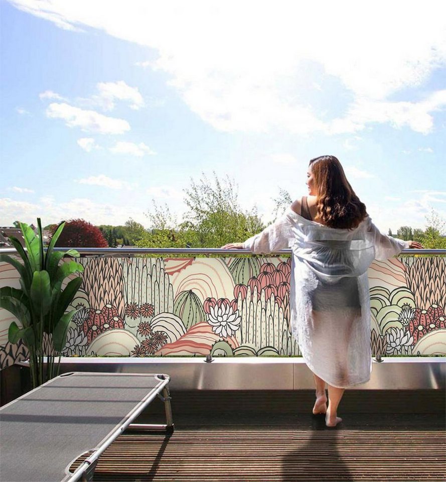 MyMaxxi Sichtschutzelement Balkonbanner Bunte Kaktus Landschaft Balkon Sichtschutz Garten von MyMaxxi