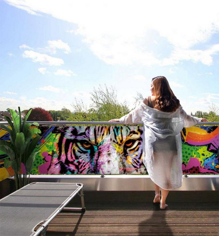 MyMaxxi Sichtschutzelement Balkonbanner Tiger Graffiti Balkon Sichtschutz Garten von MyMaxxi