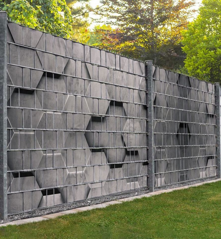 MyMaxxi Sichtschutzstreifen Sichtschutzstreifen Abstrakte Sechsecke 3D Sichtschutz Garten Zaun, (Abstrakte Sechsecke 3D) von MyMaxxi