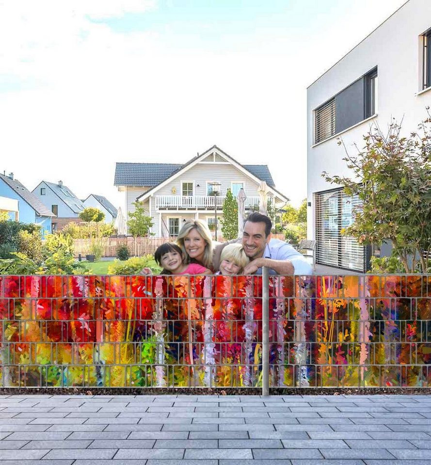 MyMaxxi Sichtschutzstreifen Zaunsichtschutz bunt gemalter Wald Sichtschutz Garten Zaun von MyMaxxi