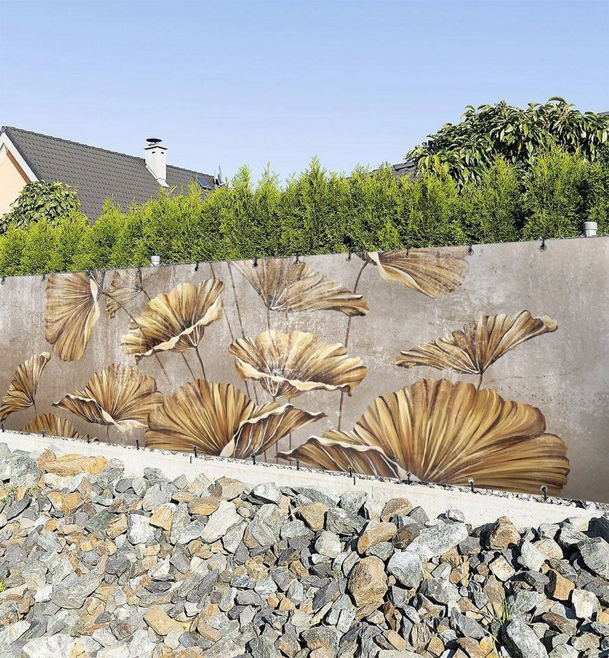 MyMaxxi Sichtschutzzaunmatten Zaunbanner Blumen Malerei gold Sichtschutz Garten Zaun von MyMaxxi