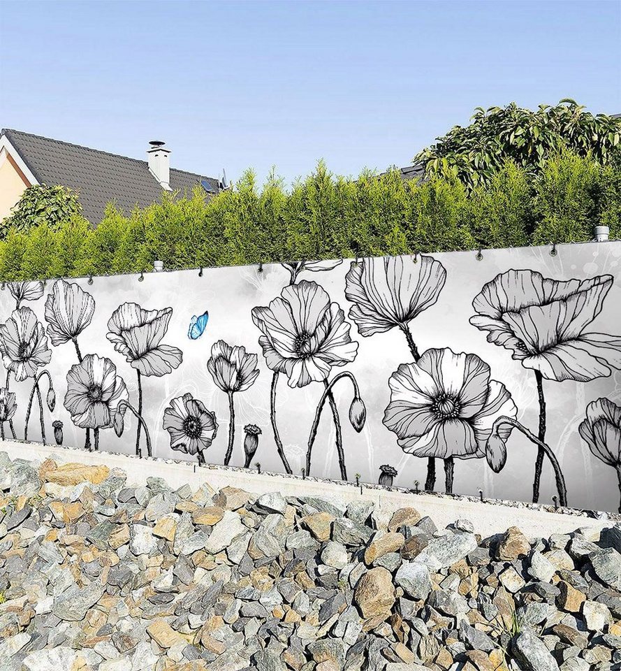 MyMaxxi Sichtschutzzaunmatten Zaunbanner Wunderland Blumen grau Sichtschutz Garten Zaun von MyMaxxi