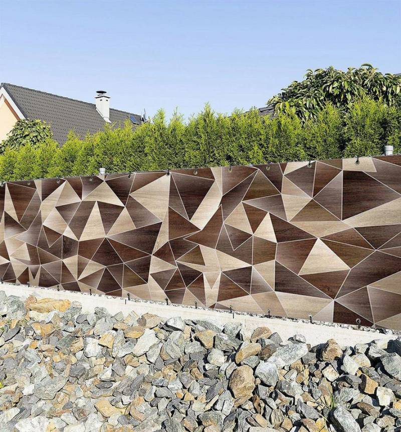 MyMaxxi Sichtschutzzaunmatten Zaunbanner Abstrakte kleine Formen in Holz Farben Sichtschutz Zaun von MyMaxxi